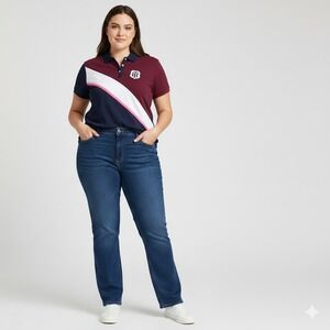 Tommy Hilfiger Polo Shirt Womens Medium Colorblock Burgundy Navy Casual